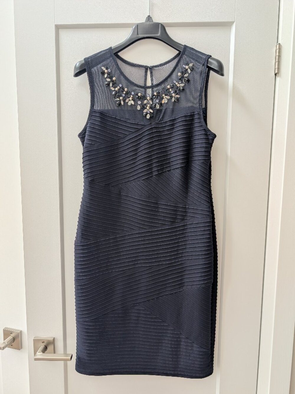 R&M Richards Navy Blue Mesh Shutter Dress Size 12